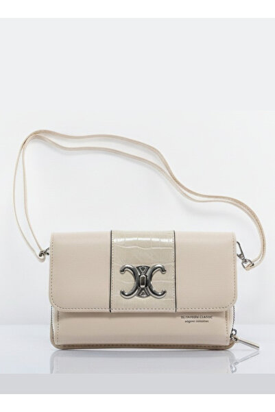 SilviaRosa Geanta Portofel Crossbody Dama Piele Ecologica 20x12x5cm Croco Ecru