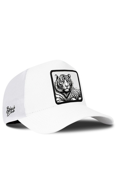 BlackBörk Bengal Kaplan Logolu Beyaz Trucker Şapka