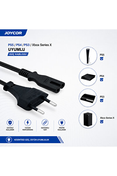 JOYCOR Power Elektrik Güç Kablosu – Ps5, Ps4, Ps3, Ps2 ve Xbox Uyumlu Global ...