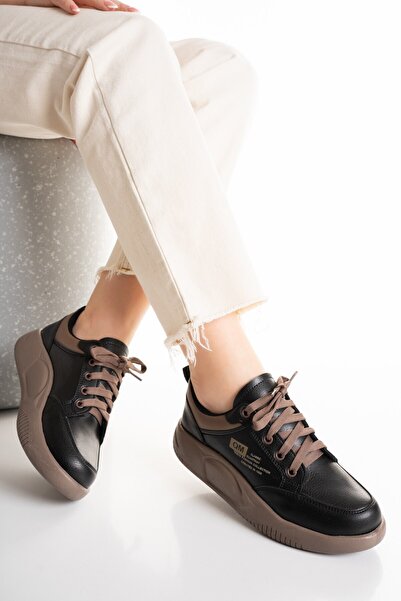 SEFERİ Women's Black Orthopedic Sole Lace-Up Casual Sports Shoes - Comfortabl...