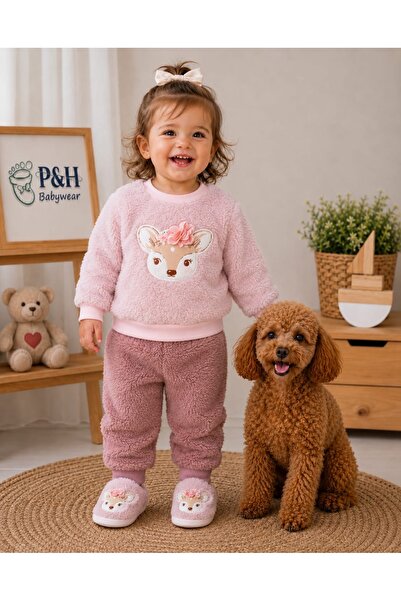 P&H BABYWEAR 3-Piece Winter Baby Girl Set with Plush Panda, Deer Details, and...