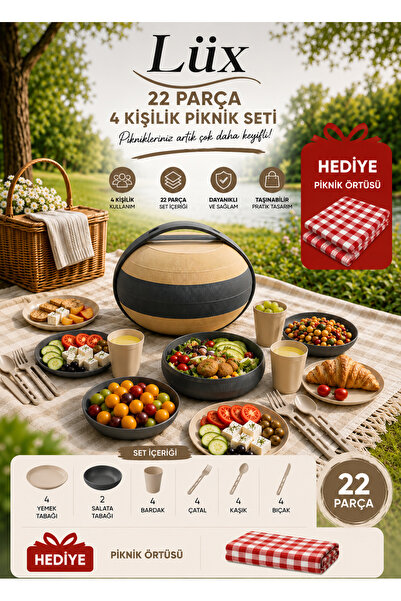 BEST CONCEPT Lüx 22 Parça Premium Piknik Seti 4 Kişilik ve Taşınabilir Kamp &...