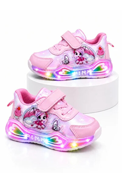 Superbaby Adidasi roz cu luminite pentru fetite Ponei