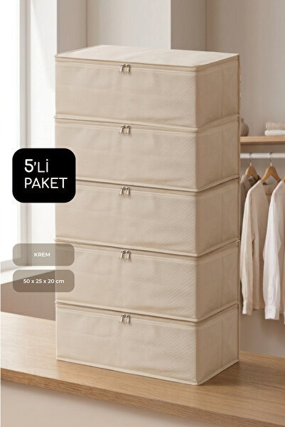 5-Piece Set Medium 50x25x20 Cm Base & Sofa Bed , Clothes Organizer Hatch Cream