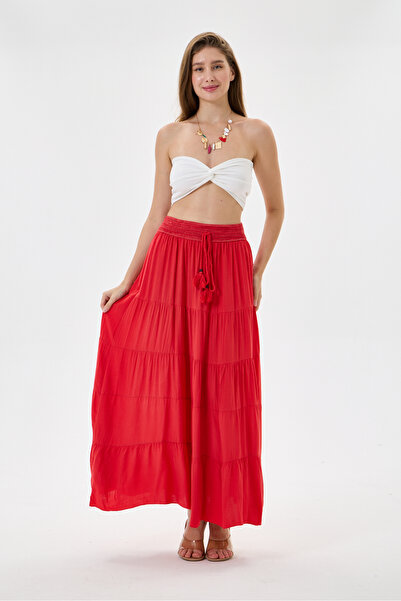 della moor Red Italian Elastic Waist Long Viscose Skirt Size 38 - 42
