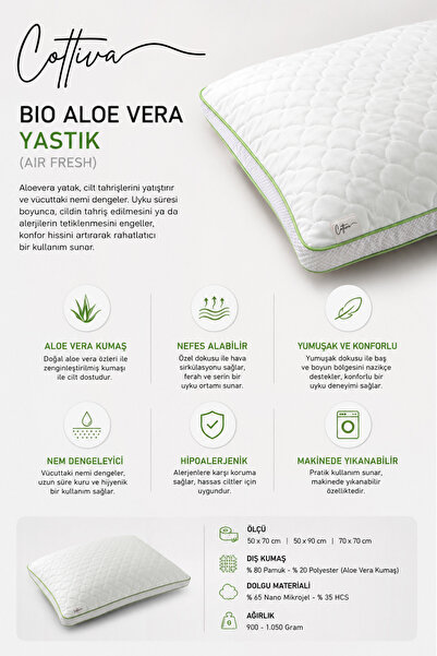 Cottiva Bio Aleo Vera 1000gr Pamuklu 50x70 Yastık