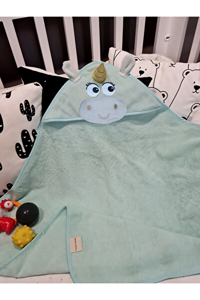 Tanem Home Mint Nakışlı 3d Unicorn %100 Pamuk 75x75 Cm Bebek Havlu Kundak