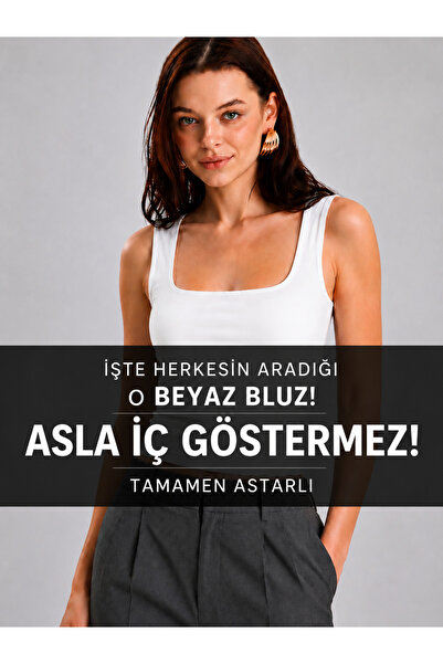 glanour Bluză albă ultra premium pentru femei, 95% bumbac, cu guler pătrat și...