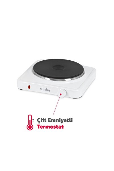 Simfer HP1500W Beyaz Hot Plate Tek Gözü Elektrikli Ocak (Çift Emniyetli Termo...