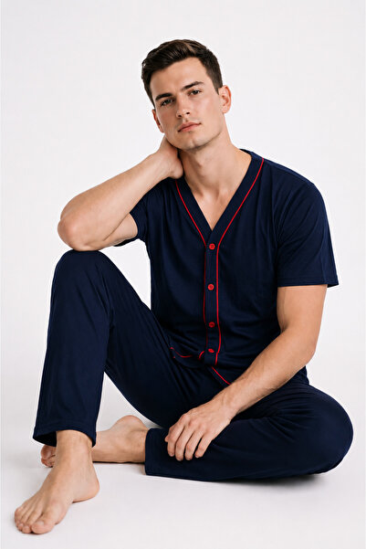 Sude HOMEWEAR Erkek Kısa Kol Önden Düğmeli Pijama Takımı