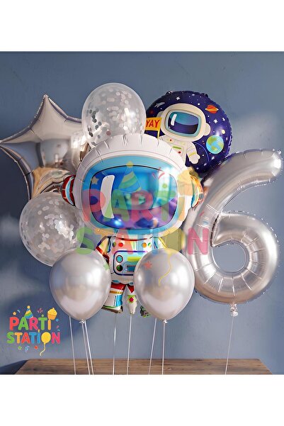 Parti Station Uzay Galaksi Astronot Kozmik 6 Yaş Balon Set Uzay Astronot Kons...