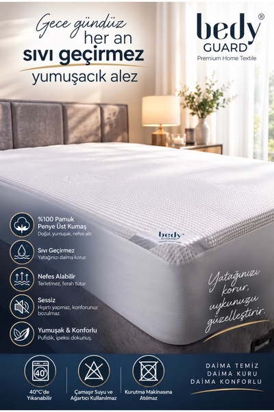 BEDY GUARD Konfor Superior Sessiz Sıvı Geçirmez Yatak Koruyucu Alez %100 Soft...