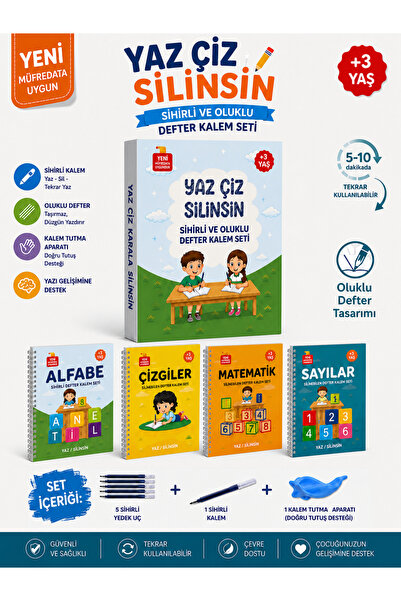 Yaz Silinsin Kabartmalı Alfabe Yazı Defteri + Sihirli Kalem | Okul Öncesi Olu...
