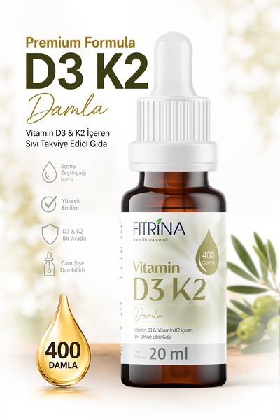 FITRİNA Vitamin D3K2 Damla 20 ml Cam Şişe Damlalıklı Takviye Edici Gıda