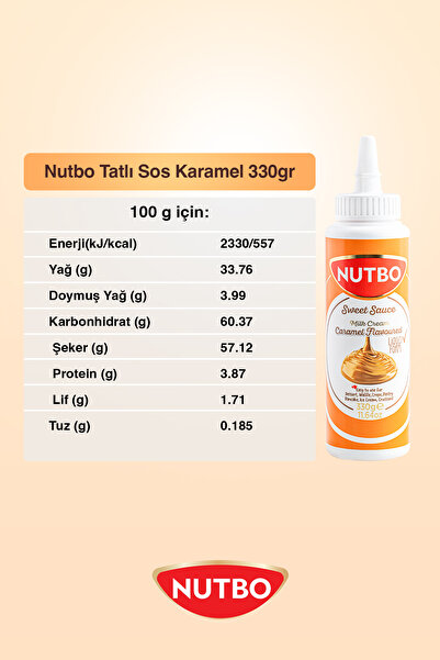 NUTBO Tatlı Sos Karamel Aromalı - Waffle&Krep&Pankek&Churros& San Sebastian& Kruvasan& Dondurma Sos 330 gr