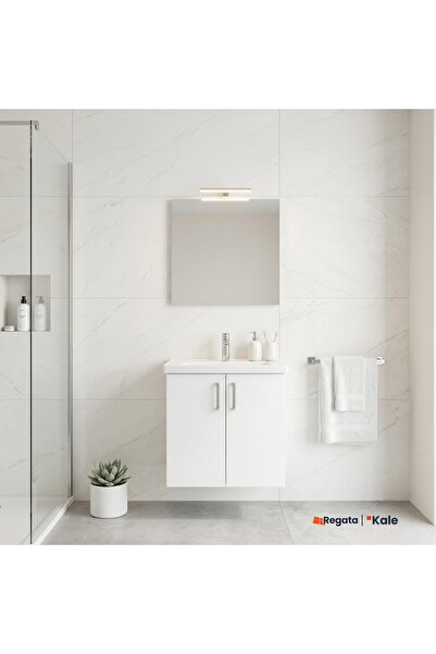 KALE Noah Beyaz 65 cm Kapaklı Alt Dolap, Lavabo ve Aynalı Banyo Seti
