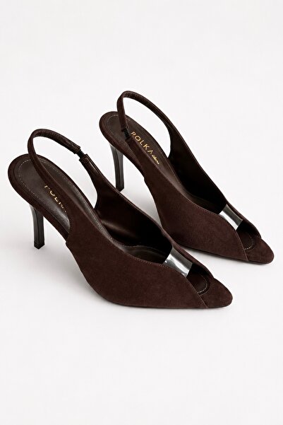 POLKA STORE Womanish Transparent Detailed Toe-Cut Pointed Toe Open Back Suede...