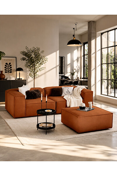 ERİZA Relax Soft 3 Modül (Tarçın) Arizona 11 Keten (2 Köşe 1 Puf)