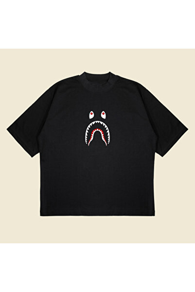 Tarzsokak Bathing Ape Shark Baskılı Oversize Unisex Pamuklu Nefes Alan Kalın ...