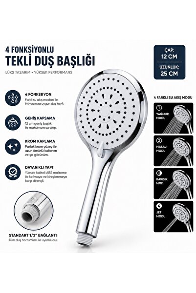CMC Tools CMC04 Banyo Duşluk Telefon Tek Duş Başlığı 4 Fonksiyonlu Su Duş Baş...