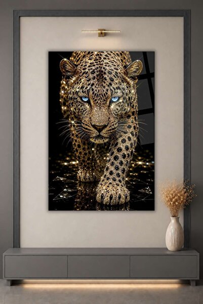 HMDS CONCEPT Tablou cu leopard cu model de diamant, tablou din sticlă reziste...