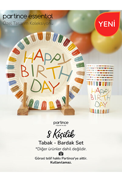 partince 8 Kişilik Retro Happy Birthday Tema Tabak Bardak Set Kullan At Karto...