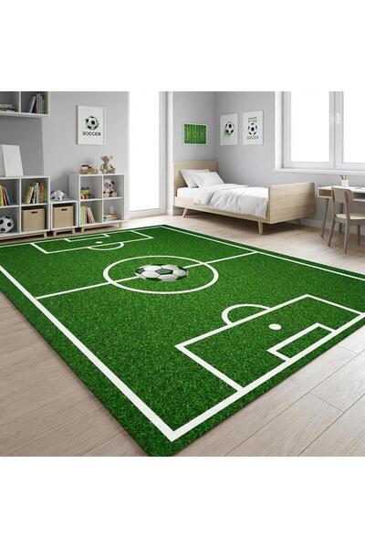 Carpettex Futbol Sahası Desenli Çocuk Odası Halısı – Kaymaz Tabanlı Yıkanabilir Dijital Baskı Halı Dijital