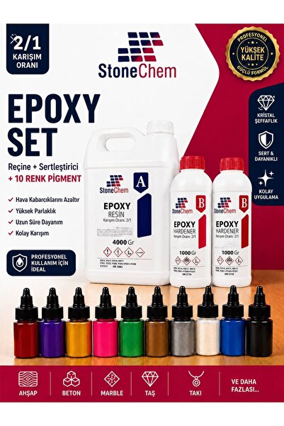 stonechem Ultra Şeffaf Epoksi Reçine 6 Kg + 10 Renk Sıvı Sedefli Pigment Seti...