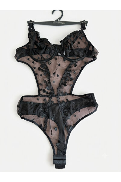 Kalpli Siyah Dantel Bodysuit