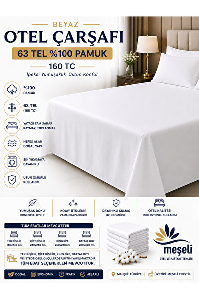 MEŞELİ TEKSTİL ملاءة سرير فندقية مفردة 62 قطن سلك 180x280