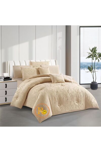 bo Latte Ruan Microfiber Double Engraved Bedspread 8 Pieces (Nefren) - Dark B...