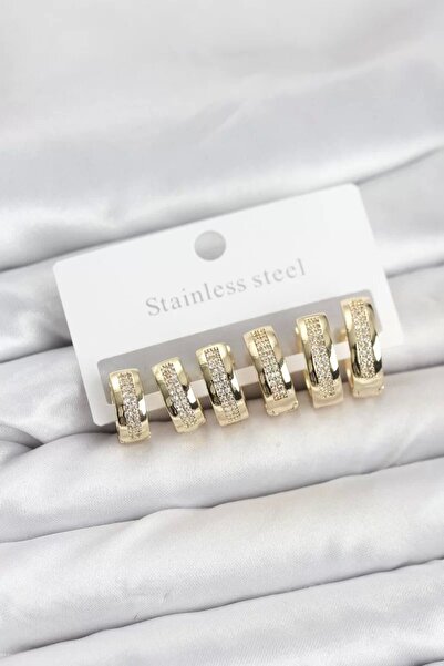 Skygo 316L Steel Gold Color Zircon Stone Hoop Earring Set - Tj-Bkp11526