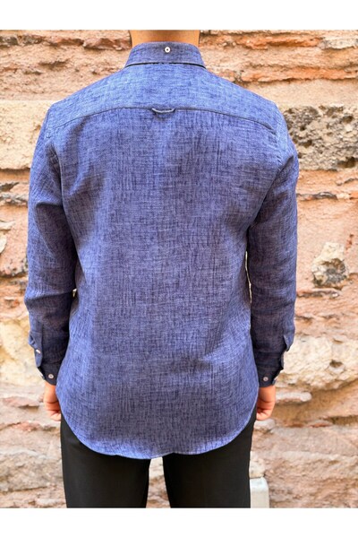 Fitmens Slim Fit Long Sleeve Muslin Digital Printed Men's Shirt with Gift Box Fs-004599 - Navy Blue
