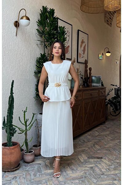 Moda Banuş فستان طويل مبطن بحزام مطاطي عند الخصر