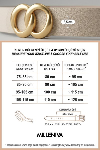 Milleniva Infinity Gold Buckle Ecru Women's Belt 3.5 cm