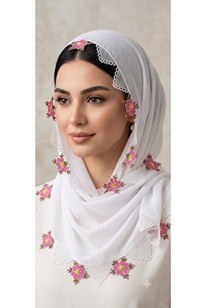 NUMİSTORE Iğne oyası beyaz renk Tesbihli namaz örtüsü