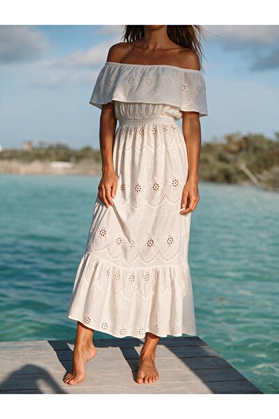 Su Koleksiyon Demre Madonna Collar Scallop Dress
