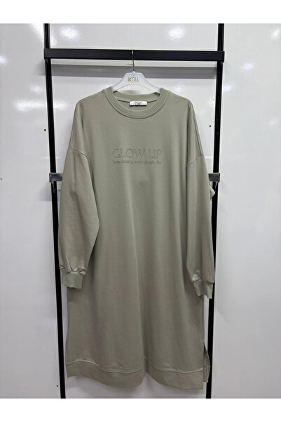İkoll Kadın Oversize Uzun Sweatshirt Bisiklet Yaka Rahat Kalıp