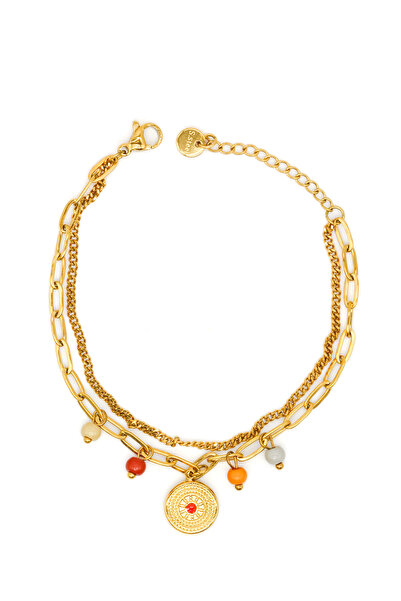 Nearsis Steel Sun Figured, Beaded , Double Combination Paperclip Chain Bracelet