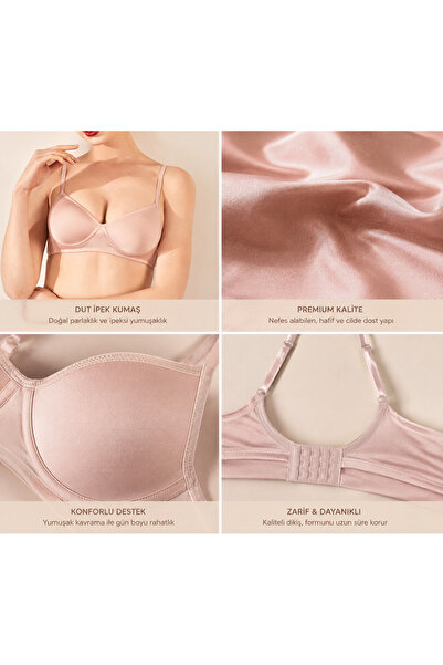 Ece's Design Ece's French Style Wire Free Mulberry Silk Satin Bra Women's Und...
