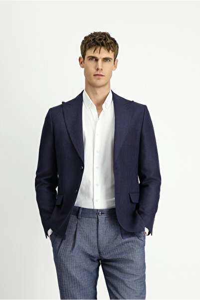 Kiğılı 7 Drop Slim Fit Dar Kesim Yünlü Keten Karışımlı Klasik Ceket