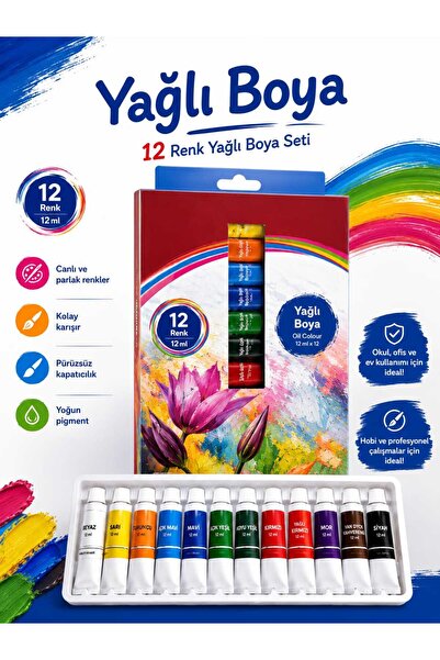 O&S Oyun ve Sanat Eğlen-Üret 12 renk Yağlı Boya, Resim Başlangıç Seti için Oi...