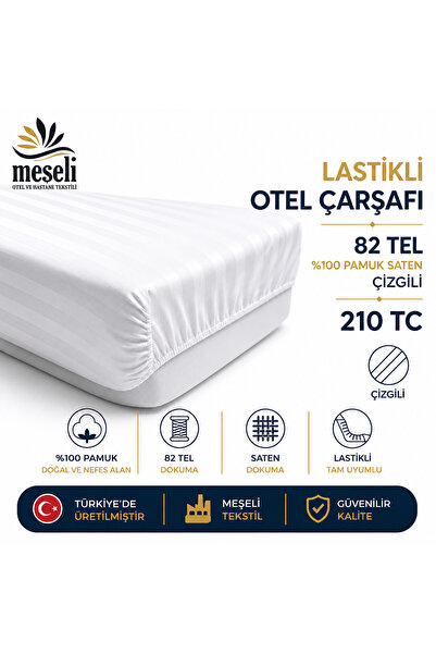 MEŞELİ TEKSTİL Elastic Double 83 Wire Cotton Satin Striped Luxury Hotel Bed S...