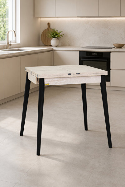 VİLİNZE Avanos Ahşap Katlanır Kanatlı Mdf Traverten Mutfak Masası - 70x70+70 ...