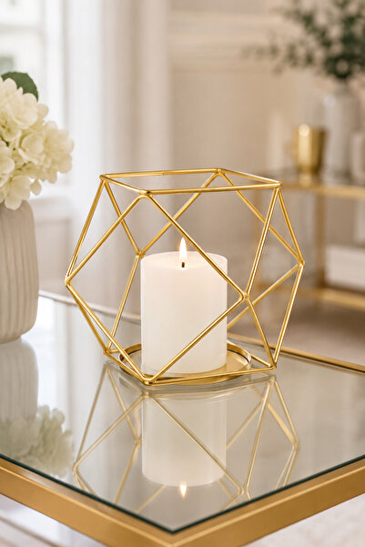 Ekinox Metal Candle Holder-Gold • • Living Room Bathroom Bedroom Decoration Candle Holder Dim Ambient Decorative Object Trinket Tealight Candle Holder Candlestick Living Room Decoration Candle Plate Organizer || CANDLE EXCLUDED