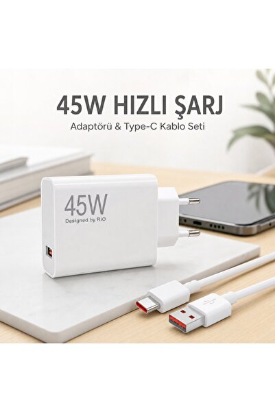 RİO TECH 45W hızlı şarj adaptörü ve TYPE-C kablosu seti
