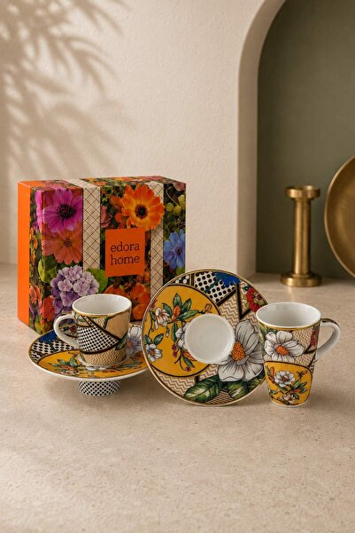 Edora Home Turkish Coffee Cup Set, Vintage Floral, 2 Person, 4 Piece Cup and ...