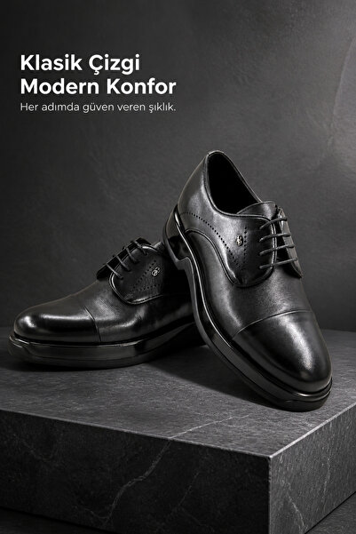 PATRICK CASSA Men's Black Classic Leather Shoes Lace-Up Comfortable Daily Off...