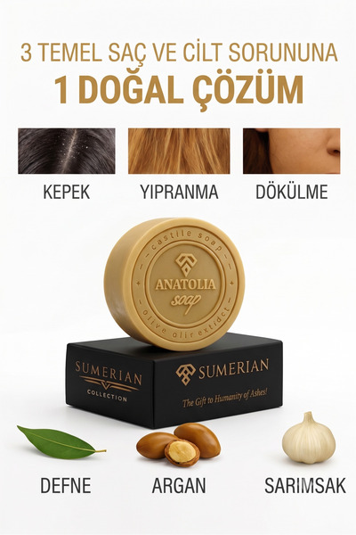Anatolia Soap Sumerian Defne Argan Sarımsak Sabunu - Dökülme Karşıtı & Onarıc...