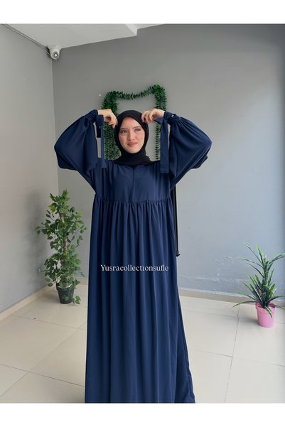 Yüsra Collection Rochie Ferace Tesettür Liza cu mâneci și legături